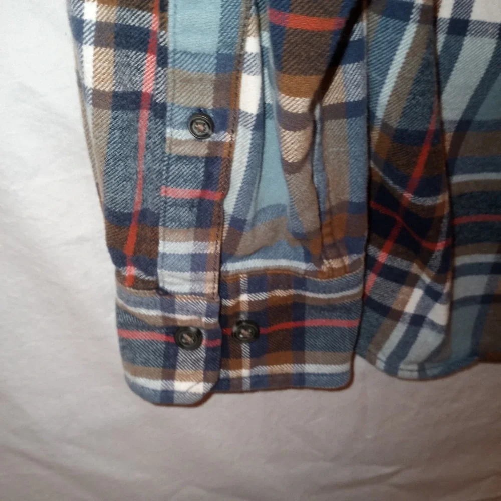 Eddie Bauer Flannel Shirts Mens Sz L Long‎ Sleeve Button Up Green Blue Plaid 2